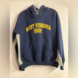 West Virginia University Men’s Pullover Tie Hoodie, Medium, Navy Blue/Gold/Gray